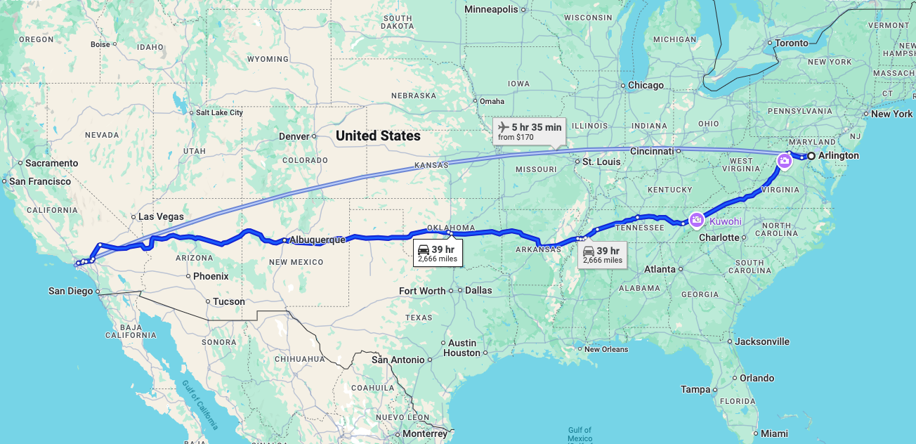 Arlington, VA to LA,CA